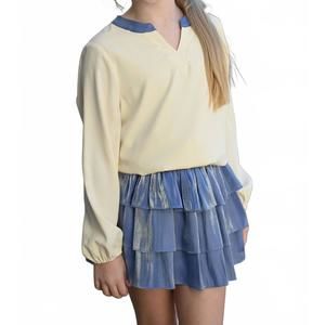 NEW PLEAT milly top in cream blue